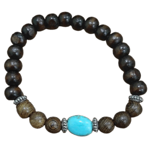 Ξύλινο Βραχιόλι με Τιρκουάζ και Μεταλλικά Στοιχεία – Χειροποίητο
