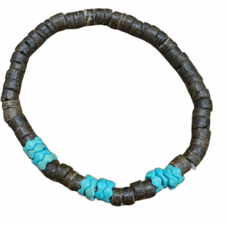 Χειροποίητο Βραχιόλι με Ξύλινες & Τυρκουάζ Χάντρες