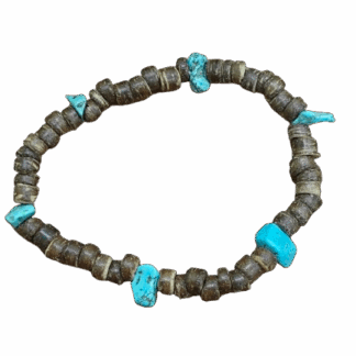 Χειροποίητο Βραχιόλι με Ακανόνιστες Τυρκουάζ Πέτρες και Ξύλο