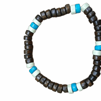 Βραχιόλι με Καφέ, Γαλάζιες & Μπεζ Ξύλινες Χάντρες – Χειροποίητο