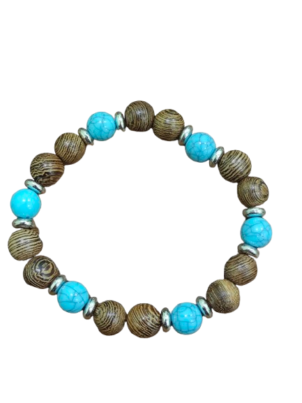 Βραχιόλι με Φυσικό Ξύλο και Πέτρες Χαολίτη – Χειροποίητο
