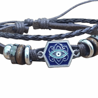 Χειροποίητο Δερμάτινο Βραχιόλι με Μάτι από Σμάλτο