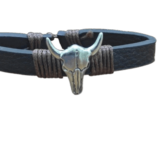 Δερμάτινο Βραχιόλι με Μεταλλικό Κεφάλι Ταύρου – Χειροποίητο