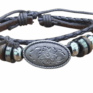 Χειροποίητο Δερμάτινο Βραχιόλι με Ανάγλυφο Λουλούδι