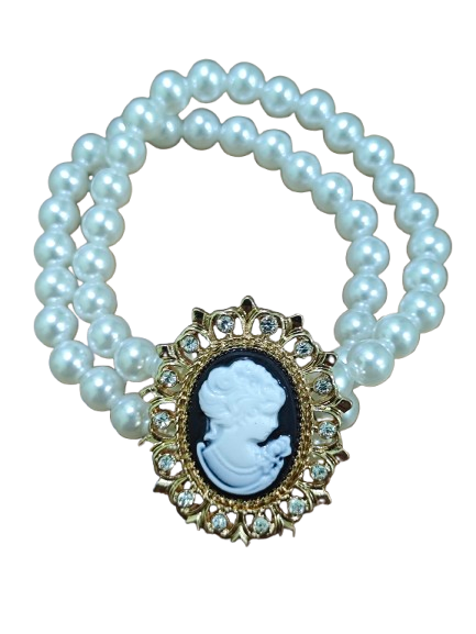 Σετ Κοσμημάτων με Καμέο και Λευκές Πέρλες – Περιδέραιο & Βραχιόλι - Image 2