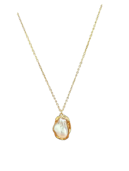 Κολιέ με Ακανόνιστο Μαργαριτάρι & Χρυσή Λεπτομέρεια (Σετ)