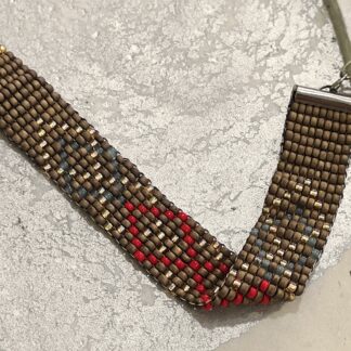 χειροποίητο βραχιόλι miyuki 11/0 round rocailles με matte metal silver κόκκινο και gold crystal ab