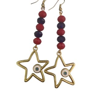 Σκουλαρίκια αστέρια με ματάκι και κρυστάλλινες χάντρες