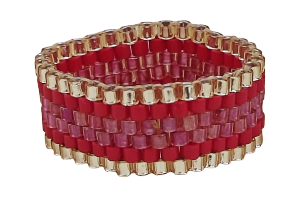 Δαχτυλίδι Miyuki Χρυσό, Κόκκινο, Σμέουρο - Χειροποίητο