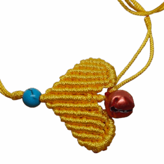 Χειροποίητο βραχιόλι μακραμέ κίτρινο καρδιά με χαολίτη και καμπανάκι