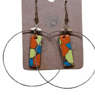 Σκουλαρίκια κρίκοι μωσαϊκό από πολυμερή πηλό σε boho στυλ