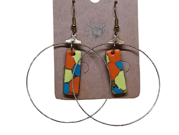 Σκουλαρίκια κρίκοι μωσαϊκό από πολυμερή πηλό σε boho στυλ