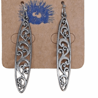 Σκουλαρίκια Οβάλ Δαντέλα σε αντικέ ασημί – μακριά και κομψά