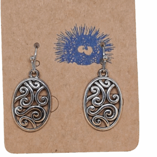 Σκουλαρίκια οβάλ με σπειροειδές μοτίβο σε αντικέ ασημί