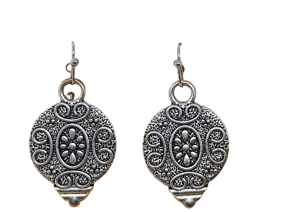 Ατσάλινα Σκουλαρίκια Λουλουδένιο Κέντημα Αντικέ