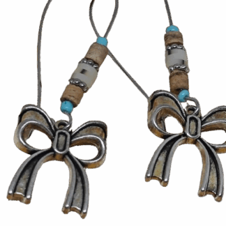 Boho σκουλαρίκια Φιόγκος με ξύλο και τιρκουάζ χάντρες