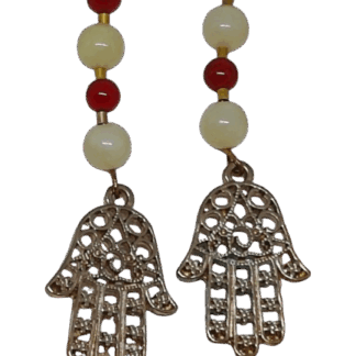 Σκουλαρίκια Χέρι Φατμά με Καρνεόλη και Κίτρινο Αχάτη – Χειροποίητο