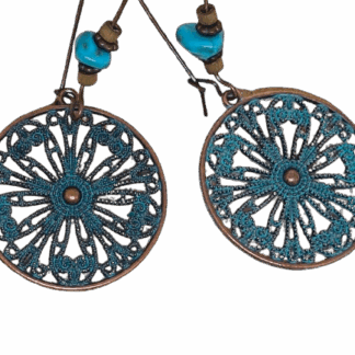 Σκουλαρίκια Χάλκινα Οξειδωμένα με Σχέδιο Κύκλου και Τιρκουάζ