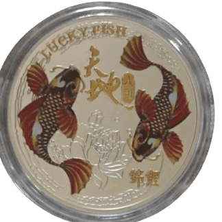 Νόμισμα Τύχης με Ελέφαντα & Koi Ψάρια – Διπλής Όψης Lucky Coin