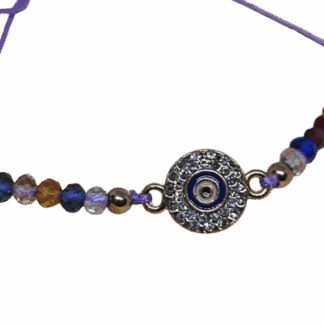 Βραχιόλι Μακραμέ με Στρογγυλό Ματάκι και Κρυστάλλους – Χειροποίητο