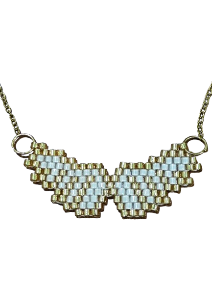 κολιέ φτερά αγγέλου miyuki με λευκές και χρυσές χάντρες