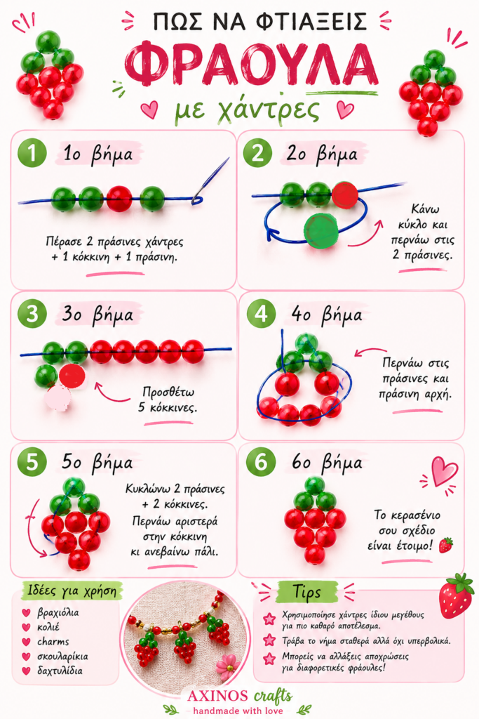 Tutorial για φράουλες με χάντρες Miyuki ή Τσέχικες χάντρες, για βραχιόλι ή κολιέ